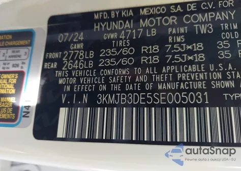 2025 Hyundai Tucson Sel z USA, uszkodzony, nr VIN 3KMJB3DE5SE005031